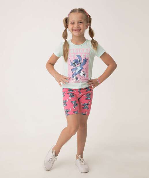 Camiseta Infantil Estampa Stitch Skate Tam 4 a 10 Verde