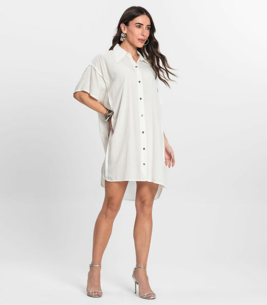 Vestido Chemise Feminino Com Gola Endless Bege