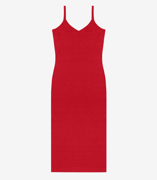 Vestido Midi em Ribana Canelada Rovitex Vermelho
