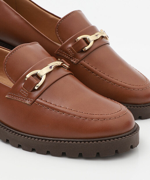 Mocassim Loafer Feminino Tratorado Via Uno Caramelo