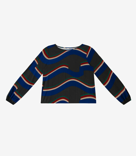 Blusa Manga Longa Feminina Estampada Rovitex Preto