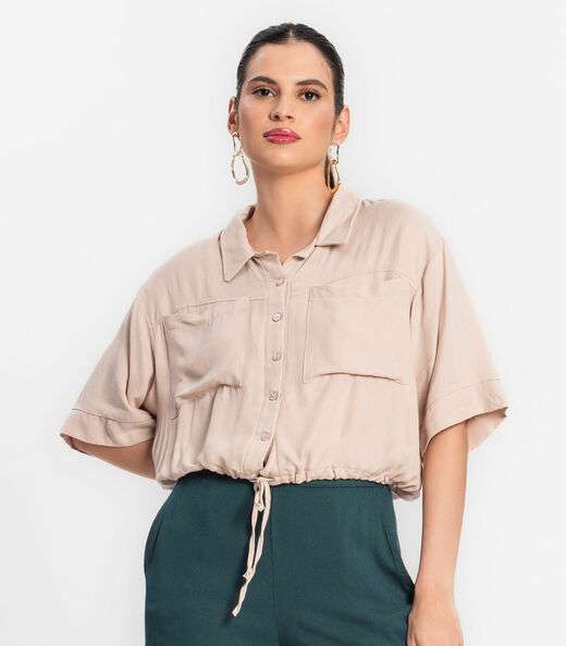 Camisa Feminina Com Bolso Endless Bege