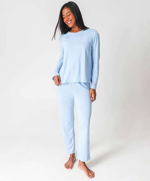 Image_Pijama Feminino Liso Manga Longa Marisa Azul