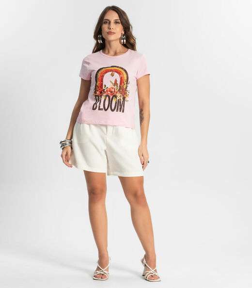 Blusa Baby Look Feminina Estampada Select Rosa