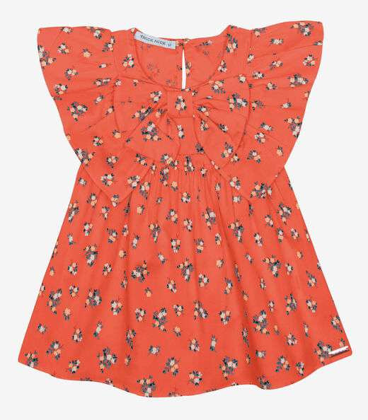 Vestido Infantil Popeline Com Laço Trick Nick Laranja