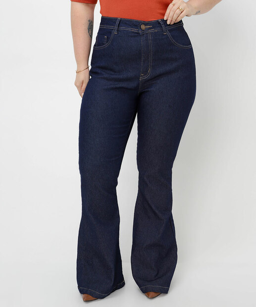 Calça Plus Size Feminina Flare Jeans Azul 