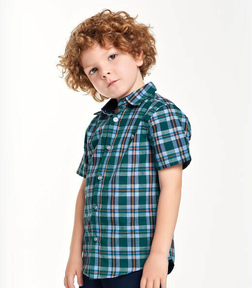 Camisa Infantil Masc Tricoline Xadrez Trick Nick Verde