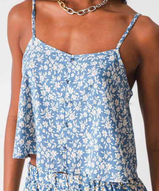 Blusa Feminina Cropped Flores Alças Finas Marisa