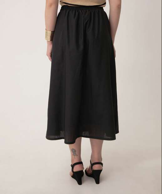 Saia Midi Feminina Tricoline Marisa Preto