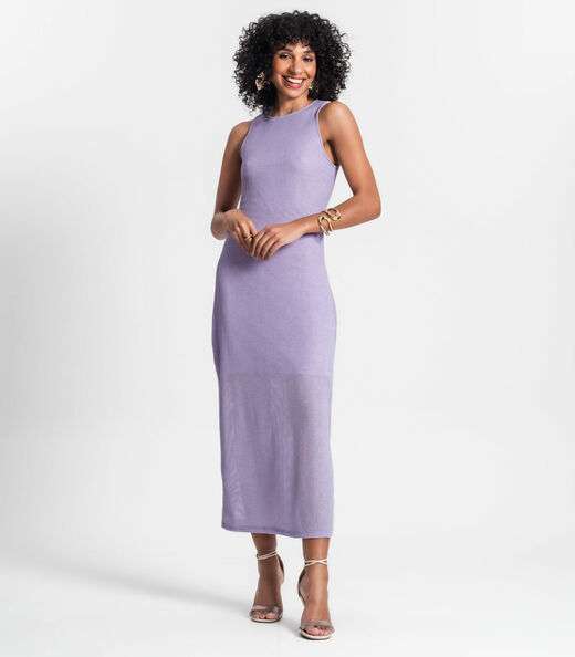 Vestido Longo Com Fenda Rovitex Roxo