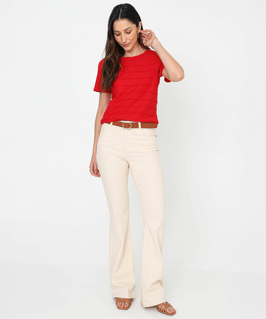 Blusa Feminina Textura Manga Princesa Marisa Vermelho
