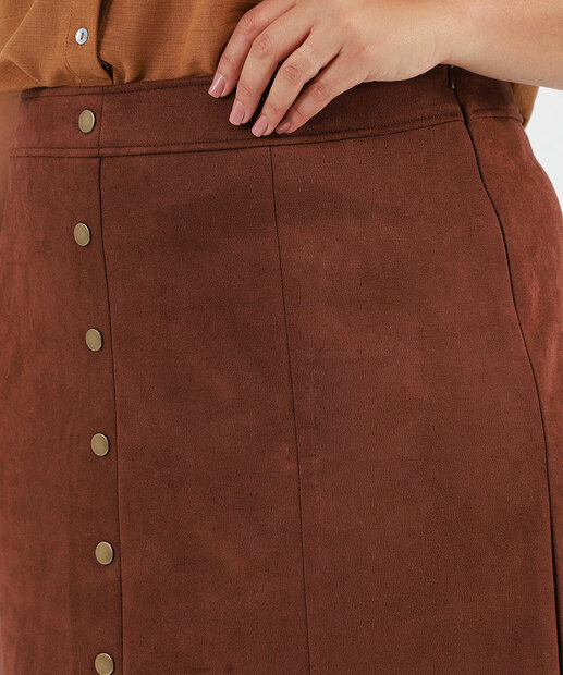 Saia Midi Feminina Plus Size Botões Fenda Marisa Marrom