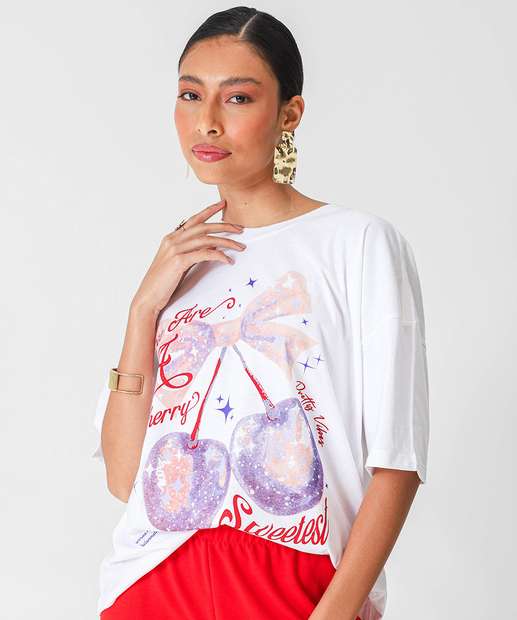 Image_Camiseta Feminina Oversized Cereja Marisa Bege