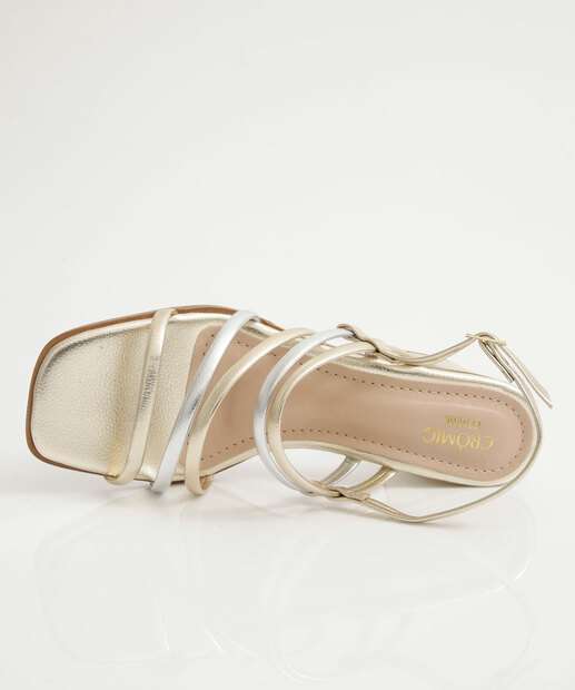 Sandália Salto Grosso Feminina Metalizada