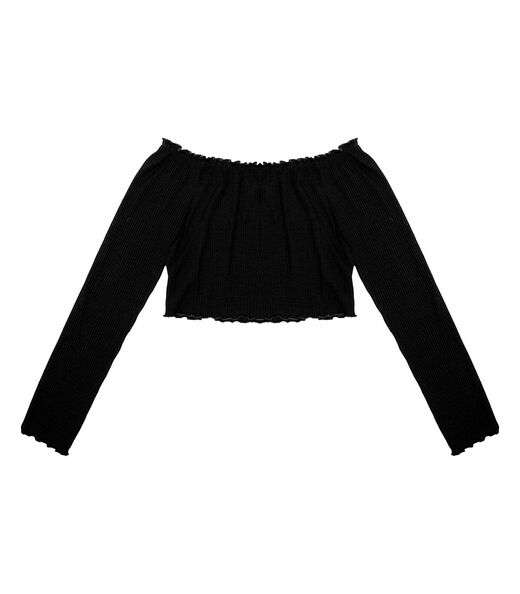 Blusa Juvenil Feminina Manga Longa Canelada Minty Preto