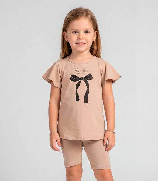 Conjunto Infantil Feminino Blusa E Ciclista Select Marrom