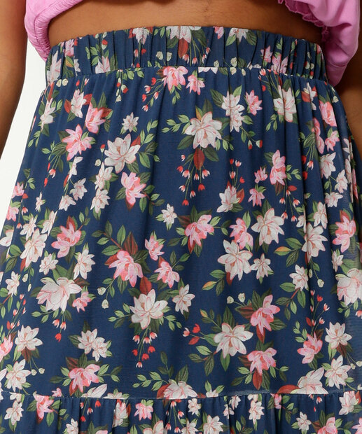 Saia Midi Feminina Tule Estampa Floral Marisa