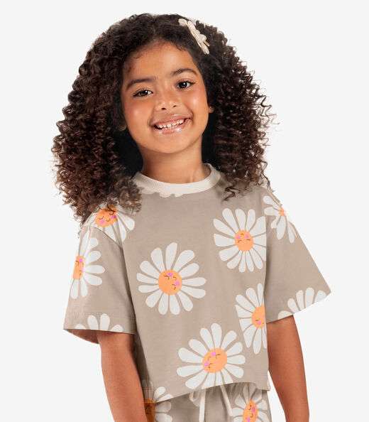 Conjunto Blusa Com Shorts Rovitex Kids Marrom