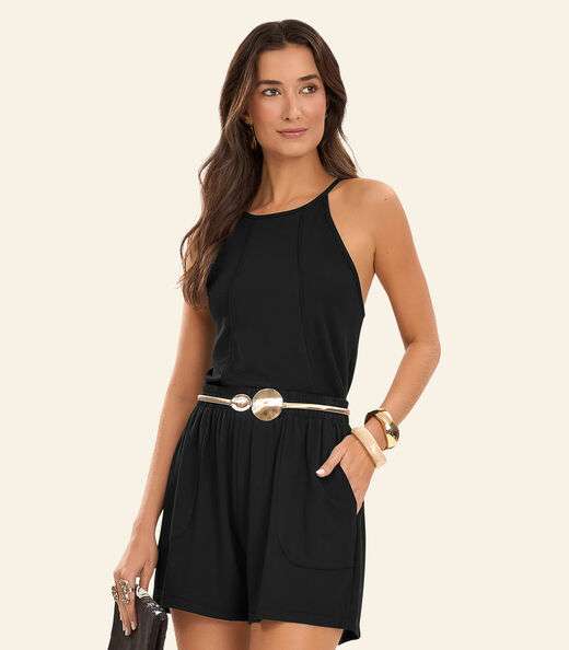 Conjunto Regata com Shorts Feminino Rovitex Preto