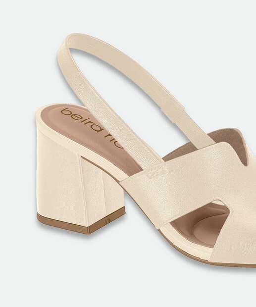 Sandália Salto Grosso Feminina Beira Rio Bege