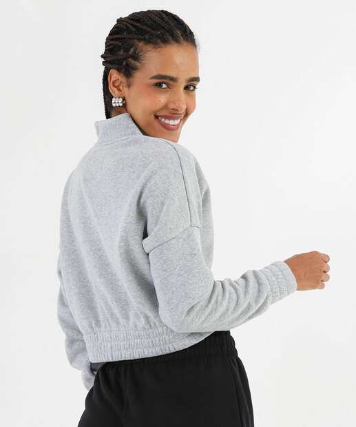 Blusão Feminino Cropped Moletom Mescla Marisa