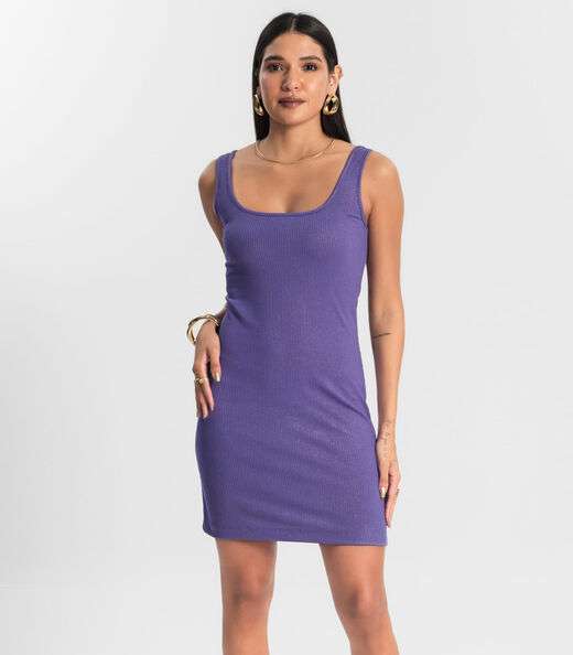 Vestido Curto em Ribana Canelada Rovitex Roxo