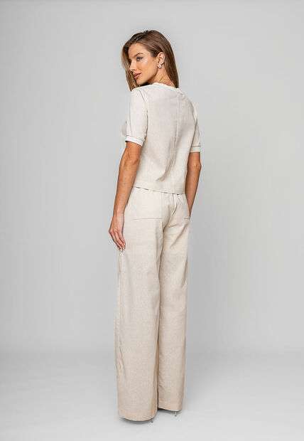 Blusa Alfaiataria Gola Ribana Manga Curta Marfim Salvatore