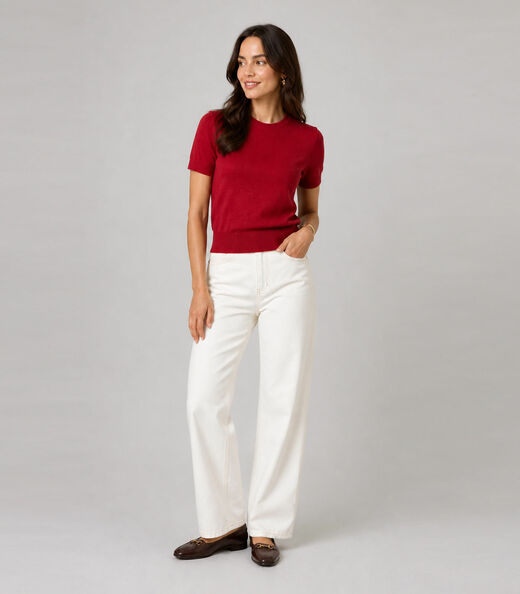 Blusa Feminina Manga Curta Em Tricot Infinita Cor Vermelho