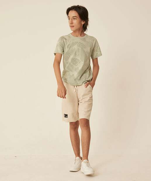 Camiseta Juvenil Manga Curta Folhas MR Tam 10 a 16