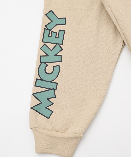 Calça Infantil Jogger Moletom Mickey Tam 1 a 3 Bege