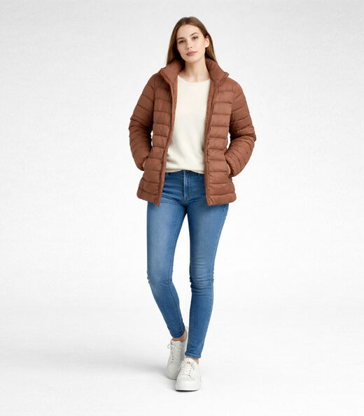 Jaqueta Puffer Feminina Peluciada Sea Surf Marrom