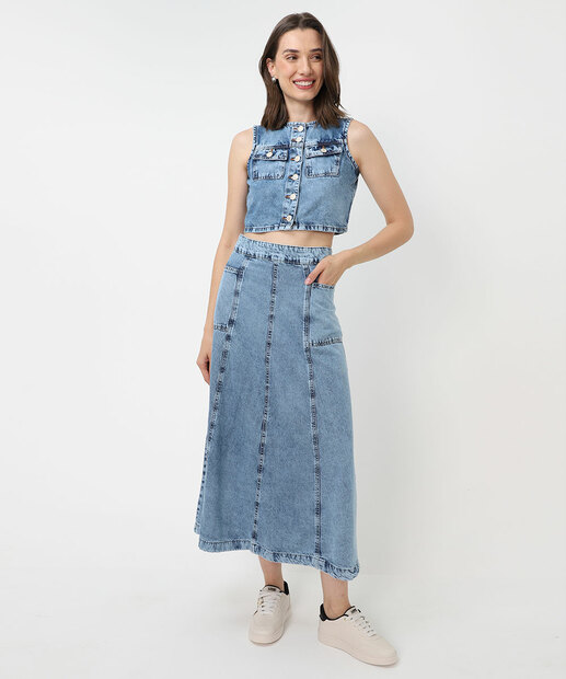 Image_Saia Midi Jeans Evasê Feminina Bolsos Marisa Azul