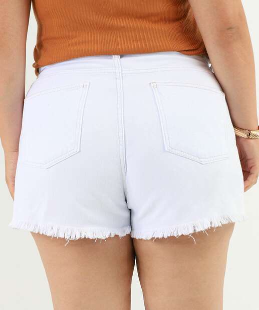 Short Plus Size Sarja Feminino Bordado Off White