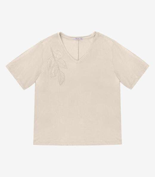 Blusa Manga Curta Feminina Plus Size Secret Glam Bege