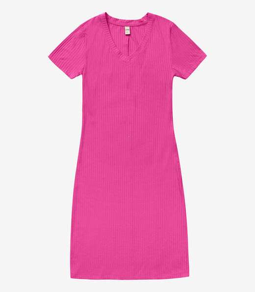Vestido Feminino Em Ribana Canelada Rovitex Rosa