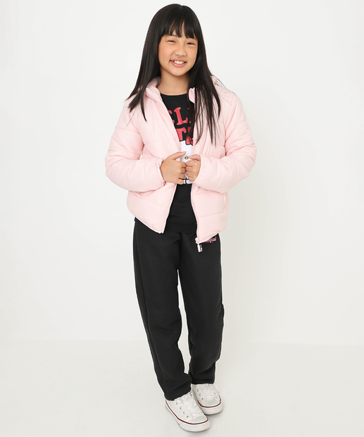 Jaqueta Infantil Puffer Capuz MarisaTam 4 a 10 Rosa