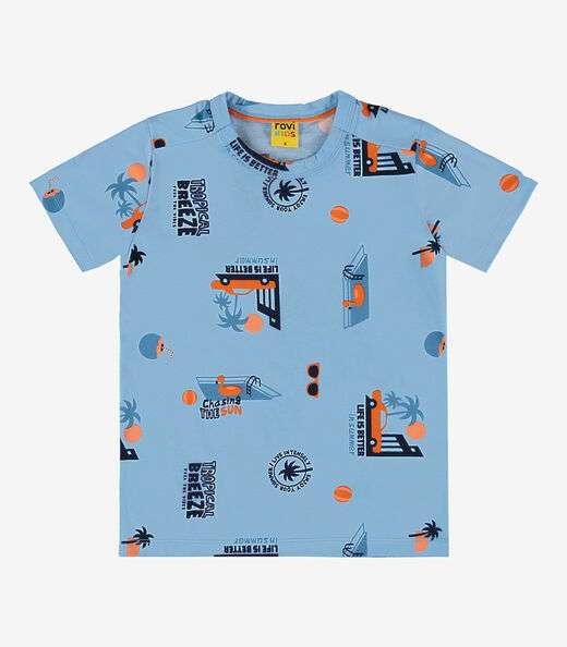 Camiseta Infantil Masculina Estampada Rovi Kids Azul