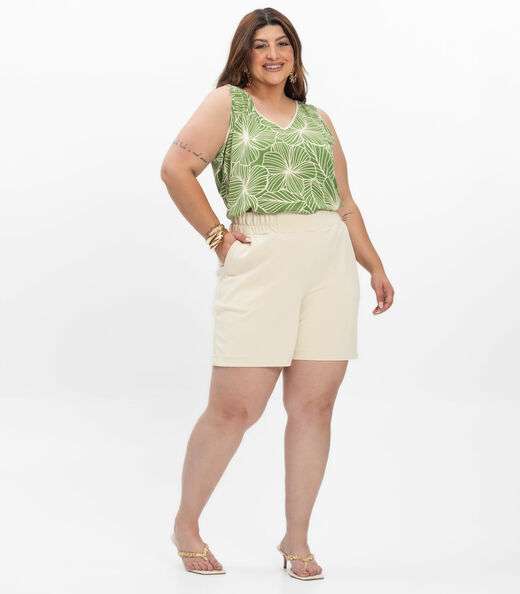 Shorts Feminino Plus Size Secret Glam Bege