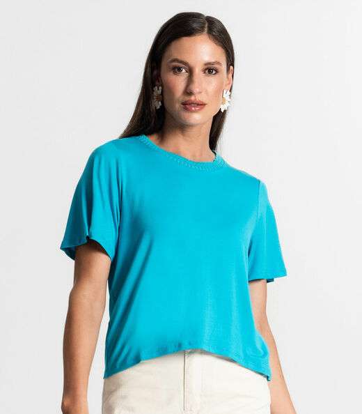 Blusa Feminina Manga Curta Rovitex Azul