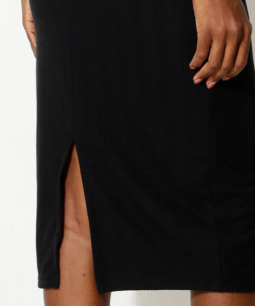 Vestido Midi Feminino Canelado Gola Alta