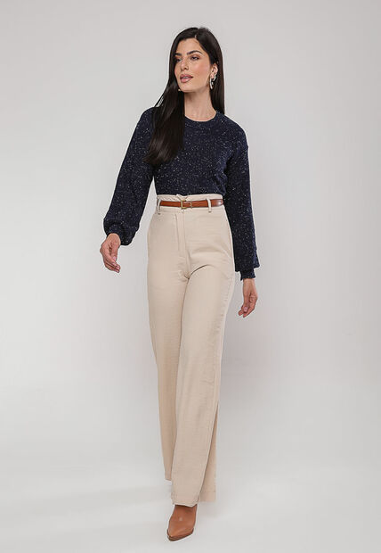 Blusa de Tricot em Fio Boton? Gola Redonda Marinho Salvatore