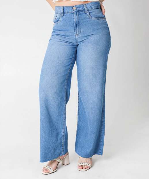 Calça Jeans Wide Leg Feminina Marisa Azul