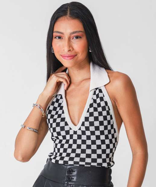 Image_Blusa Feminina Frente Única Xadrez Marisa Preto