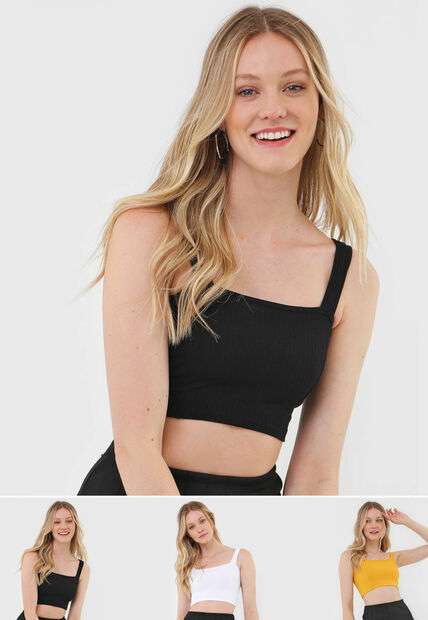 Image_Kit 3 Croppeds  Top Faixa Comfy Malha Canelada Preto, Branco e Mostarda