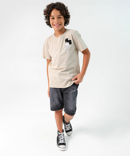 Camiseta Juvenil Estampa Sonic Tam 10 a 16 Bege