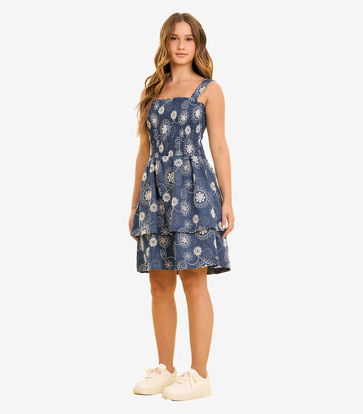 Vestido Feminino Bordado De Alça Minty Azul