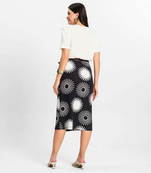 Saia Midi Envelope em Visco Maquinetada Rovitex Preto