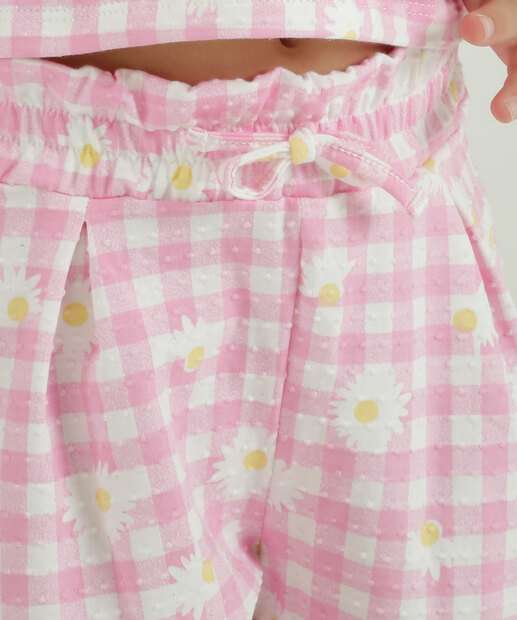 Short Infantil Xadrez E Margaridas Marisa Tam 4 a 10