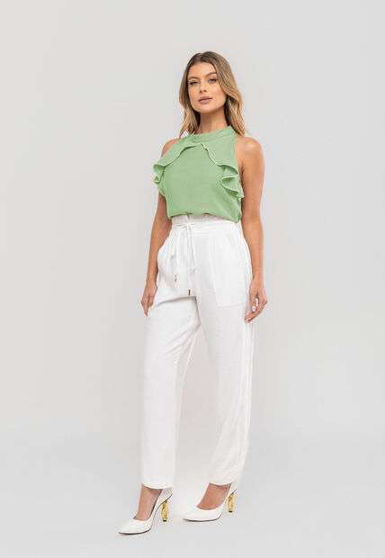 Image_Regata Feminina Com Babado e Gola Alta Em Viscolinho Verde Salvatore