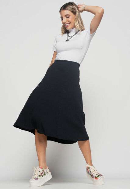 Blusa  Gola Alta Manga Curta Malha Branco